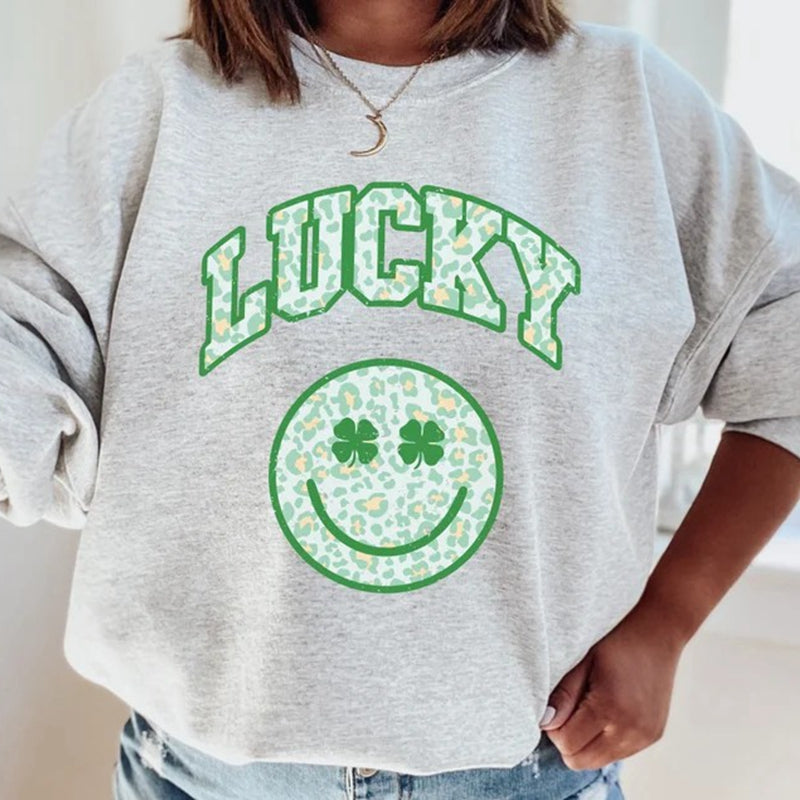 St. Patrick's Day Sweatshirt, Lucky Shamrock Eyes Face Sweatshirt
