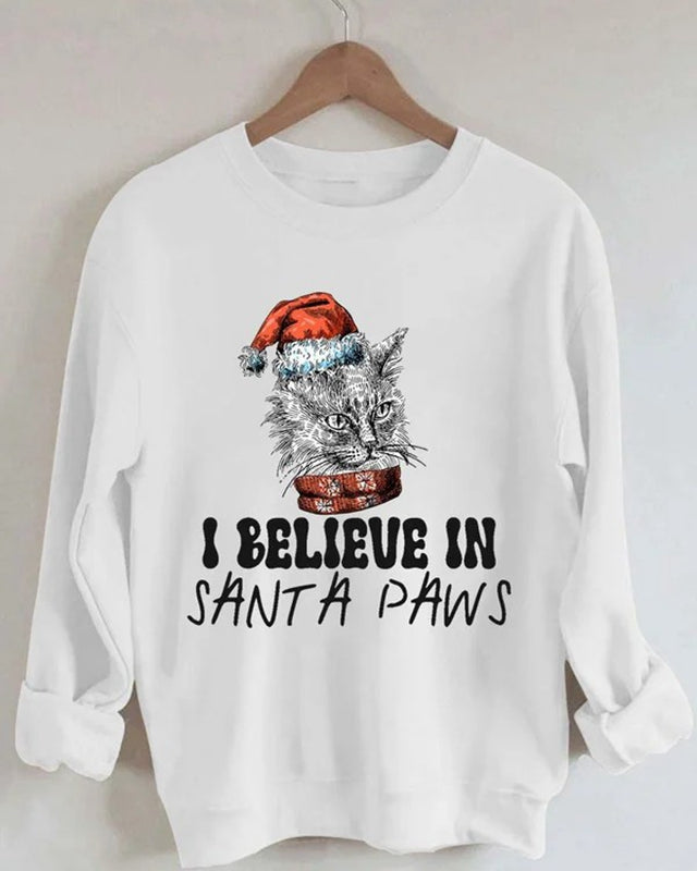Vintage I Believe In Santa Paws Print Sweatshirt