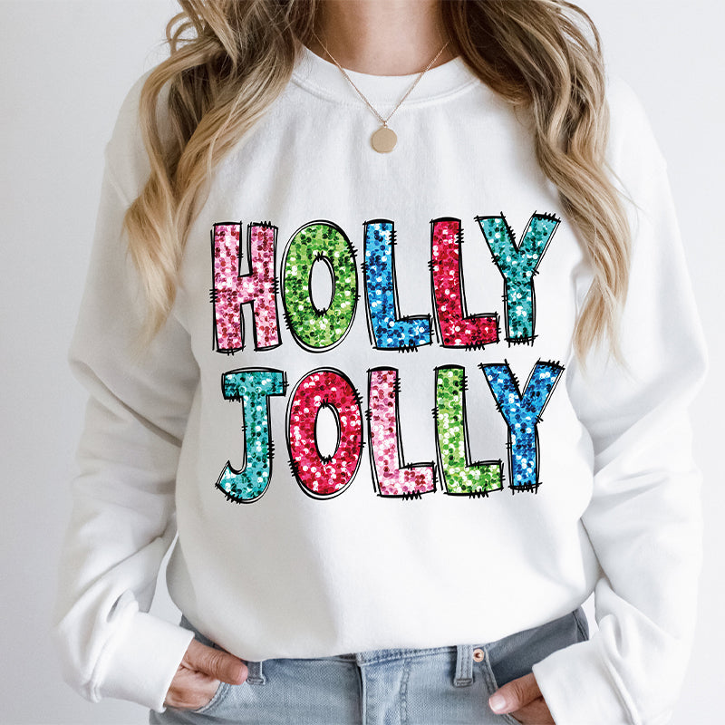 Christmas Holly Jolly Print Sweatshirt