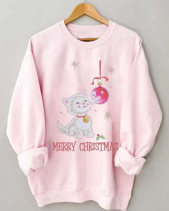 Women's Merry Christmas Cat Print Casual Sweatshirt