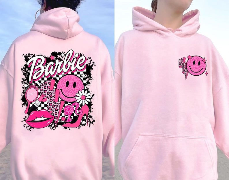 I'm A Barbie Girl Lepard 2Sides Print Hoodie
